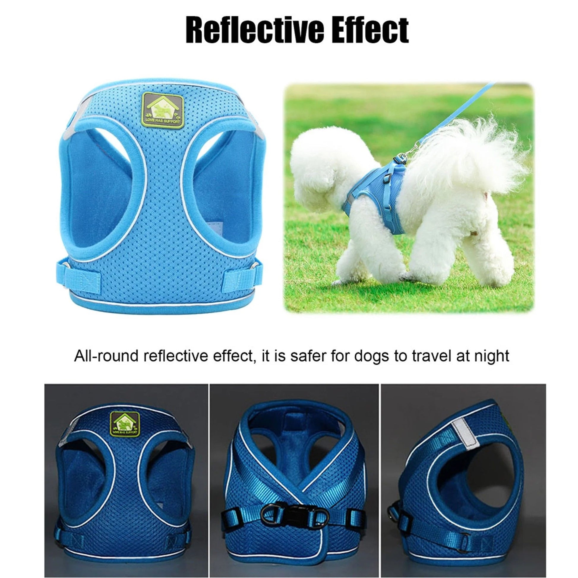 Soft Mesh Pet Dog Harness and Leash Set, No-Pull Pet Harness Adjustable Reflective Breathable Mesh for Small Medium Dogs and Cats (Black, Size S)