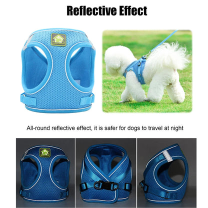Soft Mesh Pet Dog Harness and Leash Set, No-Pull Pet Harness Adjustable Reflective Breathable Mesh for Small Medium Dogs and Cats (Black, Size S)