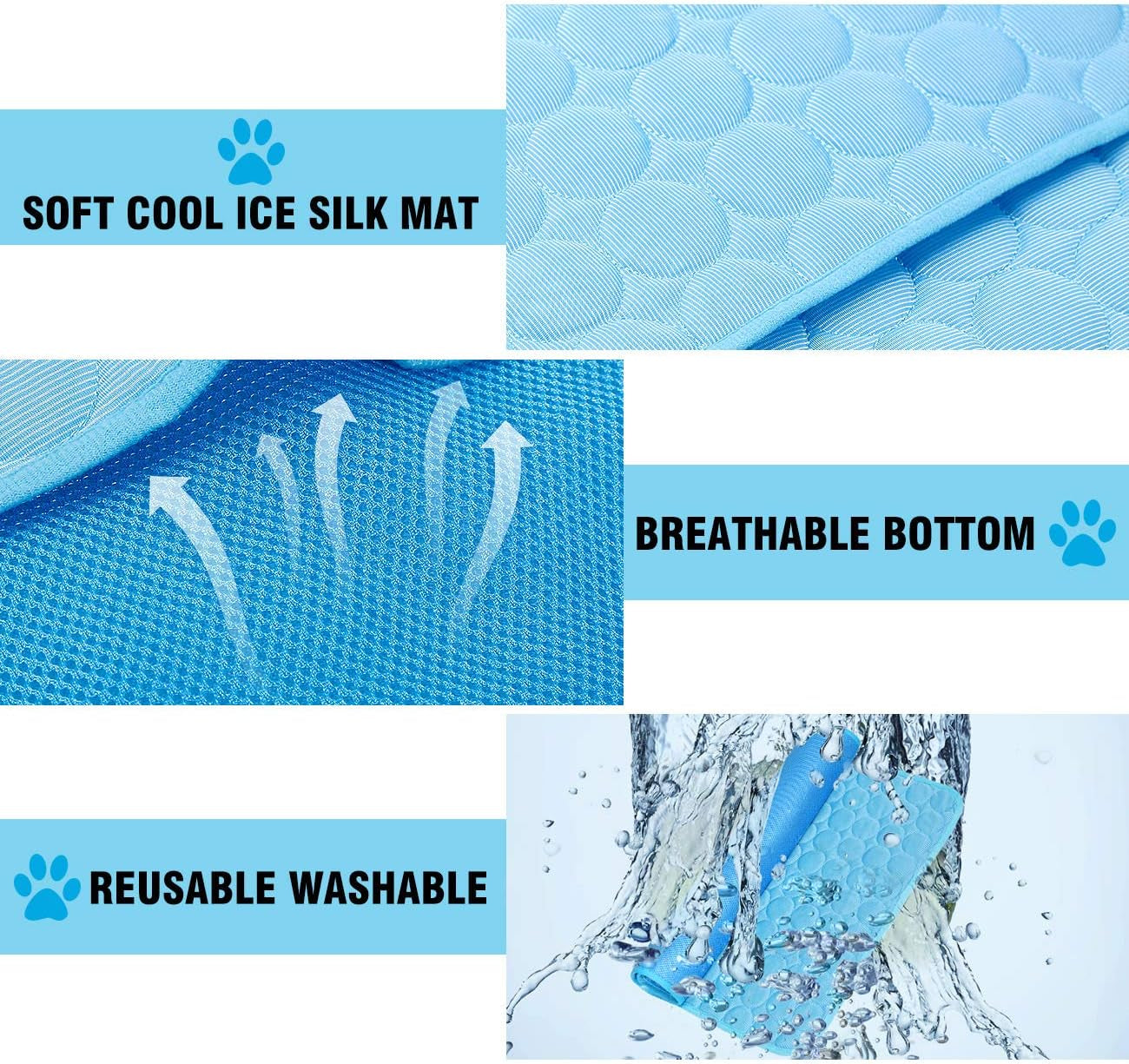 Dog Cooling Mat, Pet Dog Self Cool Pad, Ice Silk Washable Summer Cooled Mat for Dogs Cats, Kennels, Crates and Beds