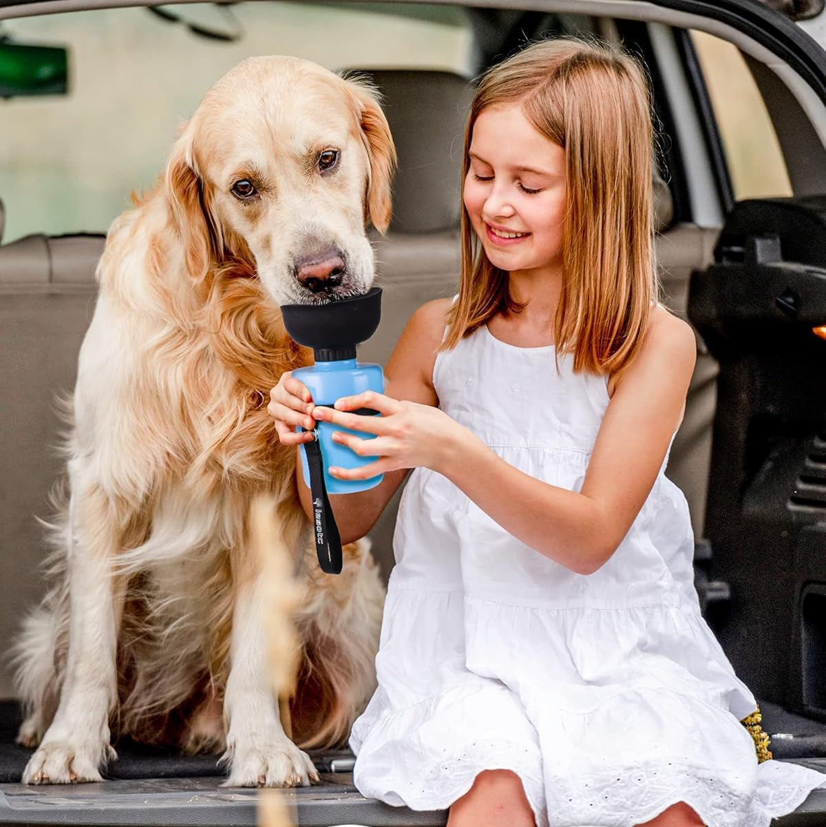 Dog Water Bottle, Portable Water Dispenser with Bowl, Leak Proof Pet Travel Squeeze Bottle, Puppy Essentials Dog Stuff Accessories for Outdoor Walking, Hiking, Camping