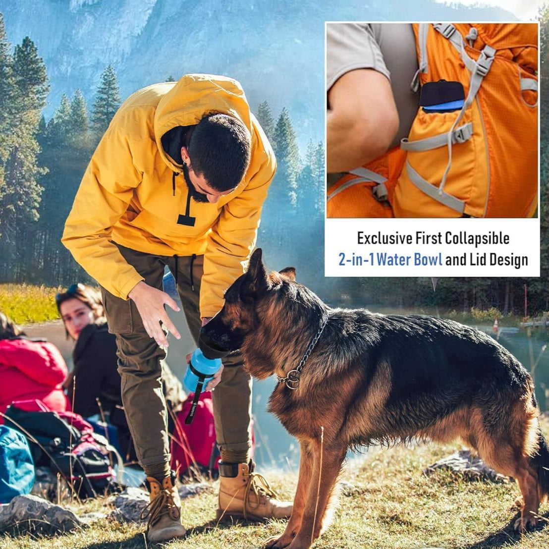 Dog Water Bottle, Portable Water Dispenser with Bowl, Leak Proof Pet Travel Squeeze Bottle, Puppy Essentials Dog Stuff Accessories for Outdoor Walking, Hiking, Camping