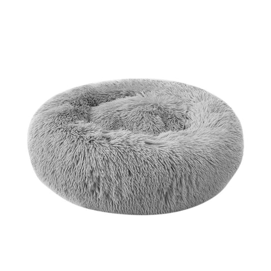 Calming Donut Dog Bed XL, Plush round Cuddler Dog & Cat Bed, Anit-Anxiety Marshmellow Fluffy Faux Fur Cushion (32", Light Grey)