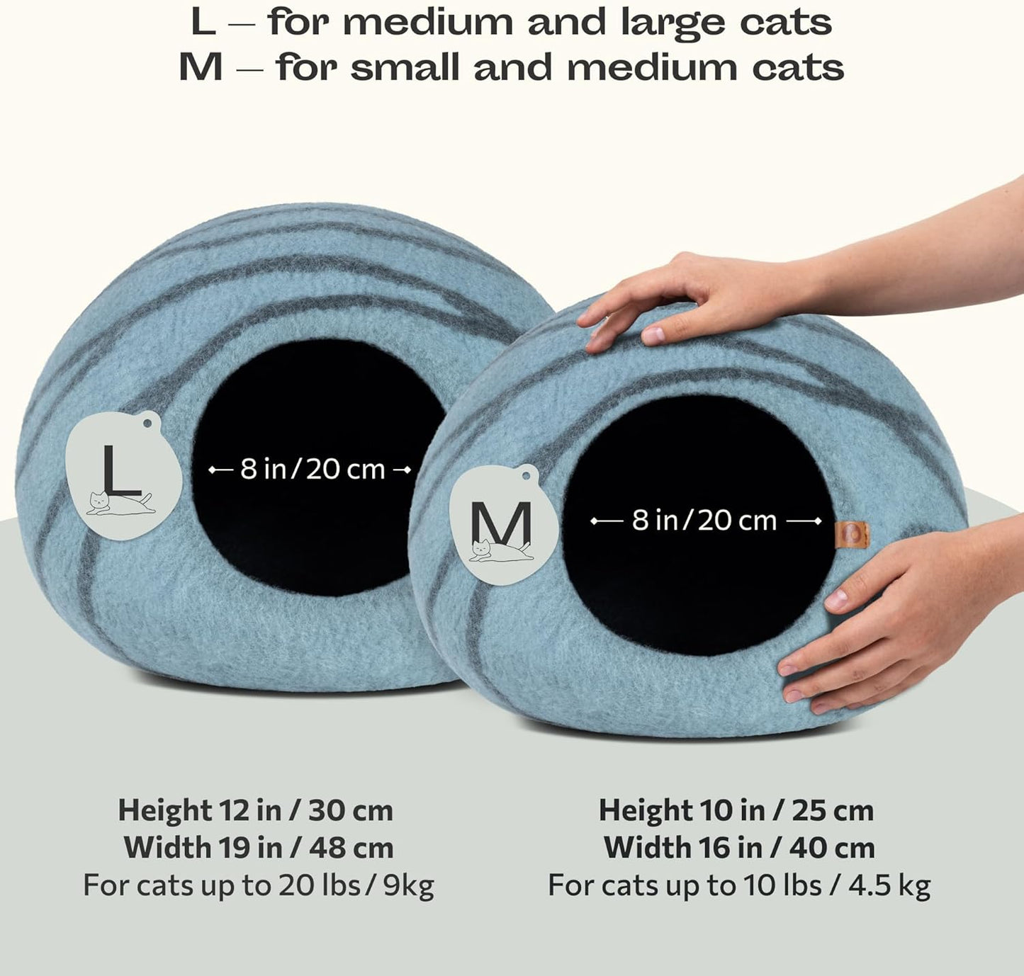 Cat Cave – Premium Felt Cat Bed for Indoor Cats, Handmade 100% Merino Wool (Light Shades)