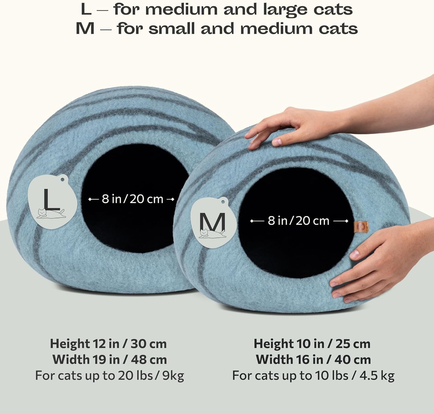Cat Cave – Premium Felt Cat Bed for Indoor Cats, Handmade 100% Merino Wool (Light Shades)