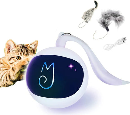 Cat Toy, Interactive Automatic Moving Ball Bundle, Classic Mice and Feather in a Pack, Smart Electric Teaser with USB Rechargeable for Kitten and Pets