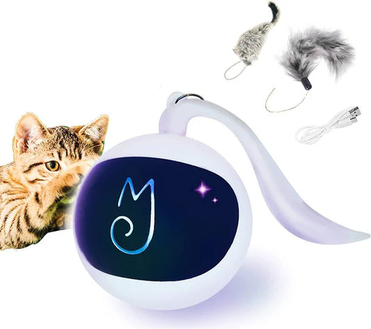 Cat Toy, Interactive Automatic Moving Ball Bundle, Classic Mice and Feather in a Pack, Smart Electric Teaser with USB Rechargeable for Kitten and Pets