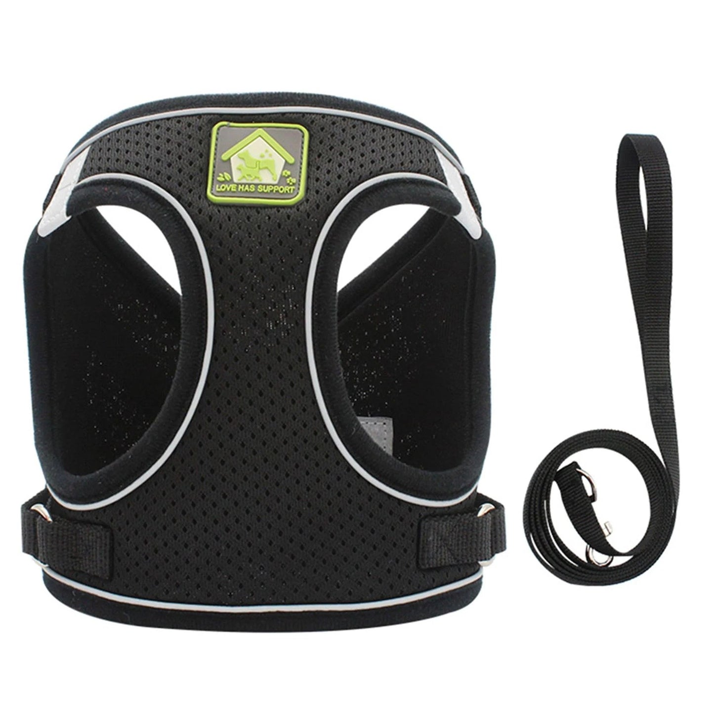 Soft Mesh Pet Dog Harness and Leash Set, No-Pull Pet Harness Adjustable Reflective Breathable Mesh for Small Medium Dogs and Cats (Black, Size S)