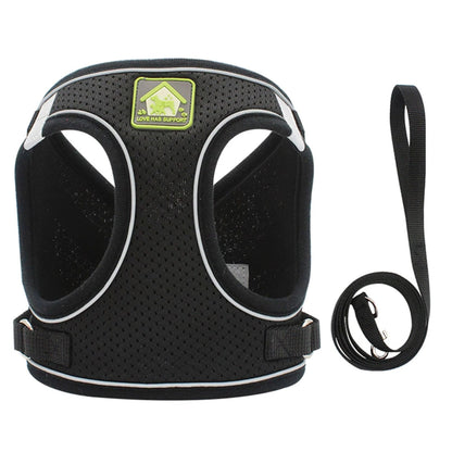 Soft Mesh Pet Dog Harness and Leash Set, No-Pull Pet Harness Adjustable Reflective Breathable Mesh for Small Medium Dogs and Cats (Black, Size S)